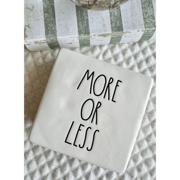 New Rae Dunn LESS IS MORE / MORE OR LESS Ceramic Desk Block Paperweight Decor - Picture 2 of 4